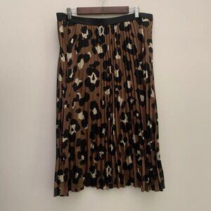 Worthington Leopard Print Pleated Midi Skirt XL